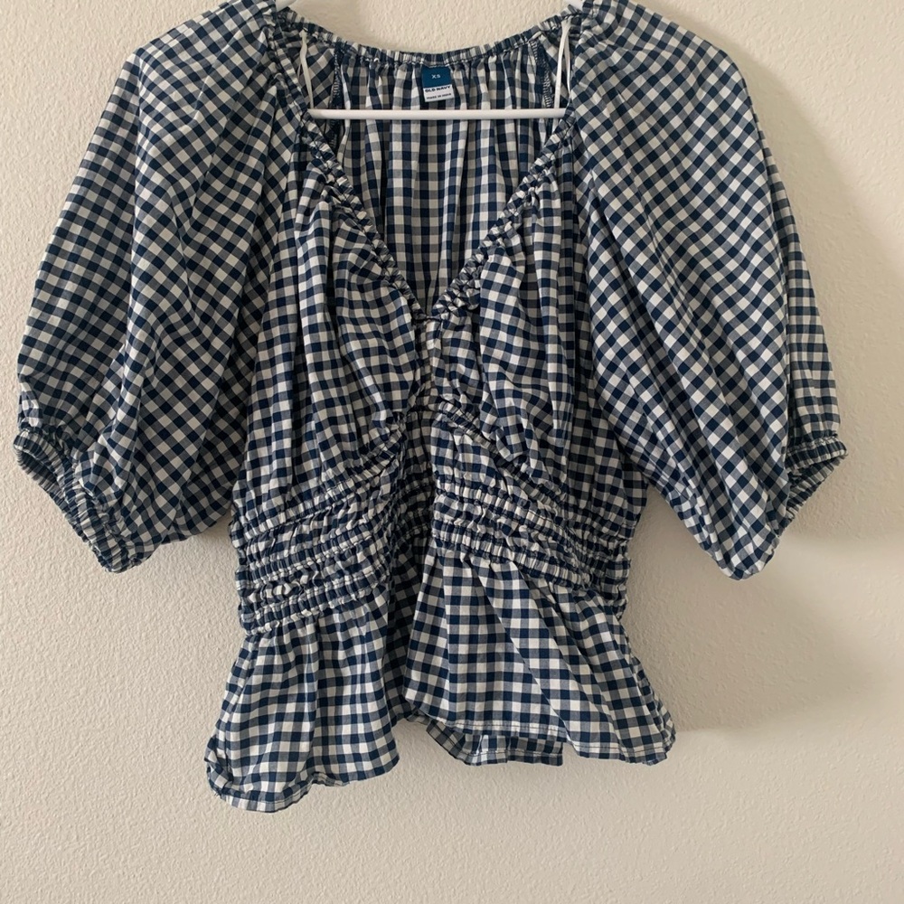 Old Navy Navy Blue Checkered Blouse